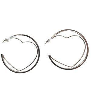 Silver Tone Open Heart Hoop Earrings